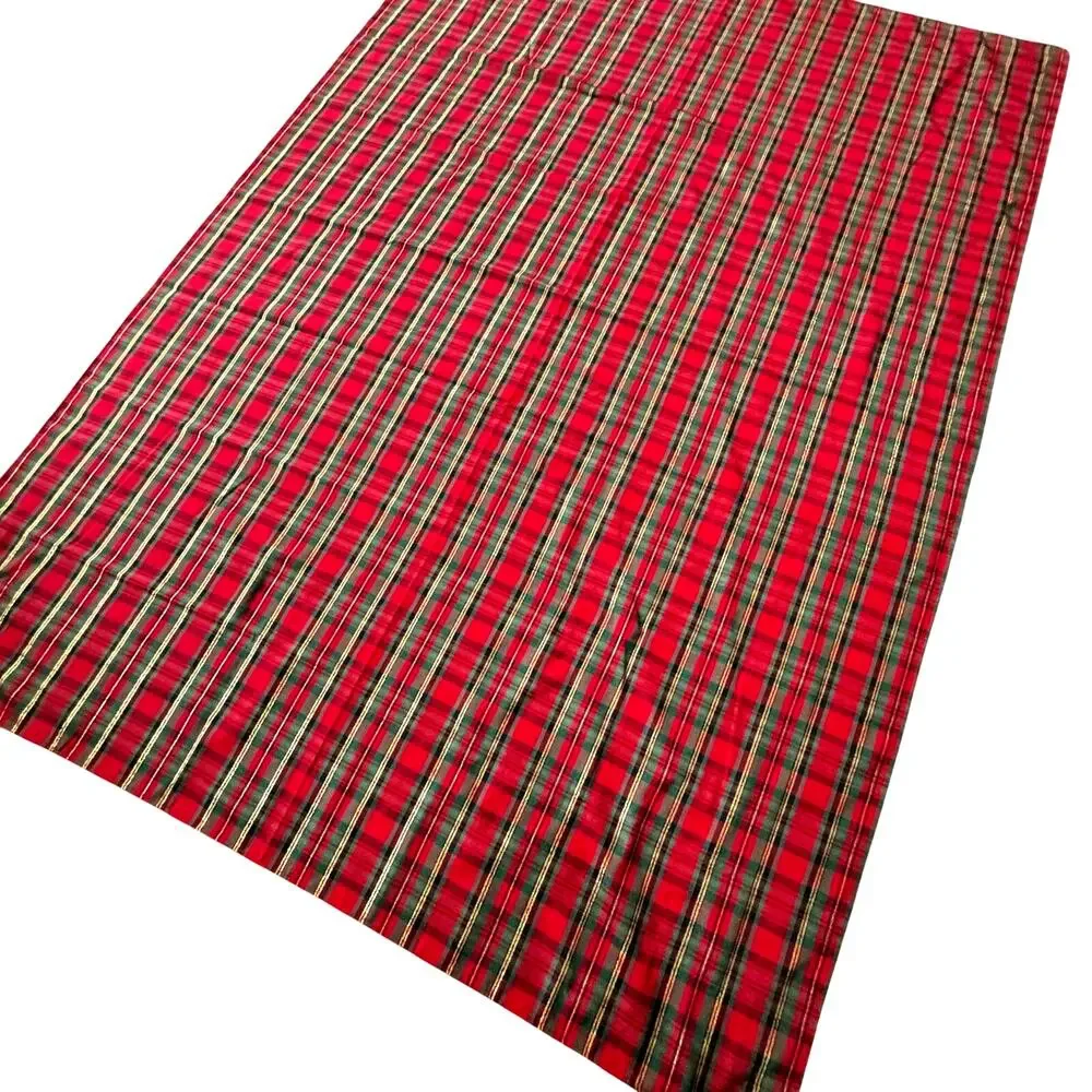 Traditional Christmas holiday tablecloth festive red green gold metallic plaid